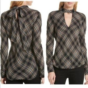 Veronica Beard Wade Metallic Plaid Top Black Gold Size 2